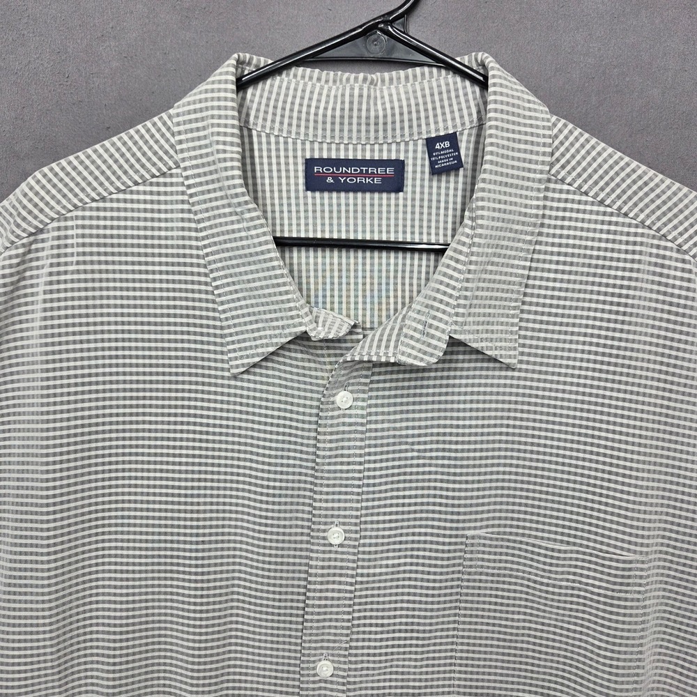 Roundtree & Yorke Mens 4XB Grey White Micro Check Short Sleeve Button Down Shirt